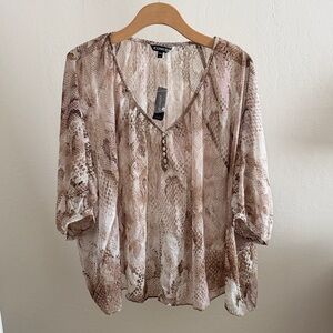 Express Beige & Brown Snake-Print V-Neck Blouse